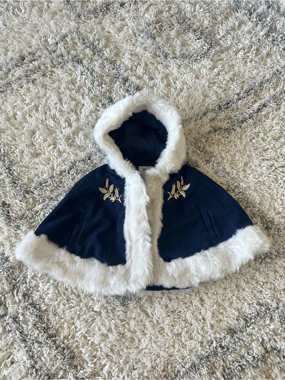 Janie and Jack X Disney Frozen Faux Fur hooded Cape kids girls navy blue size 2T